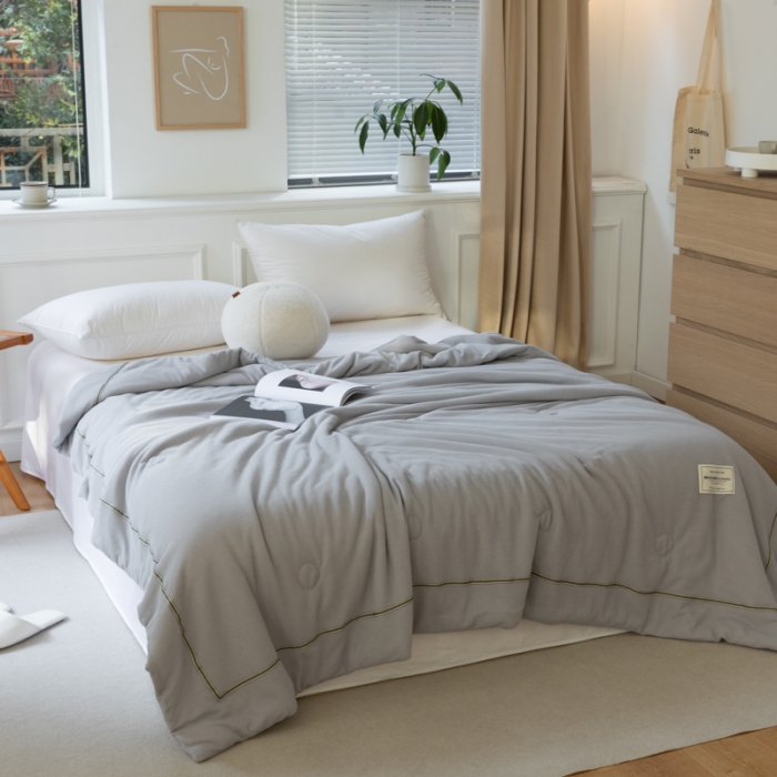 91家纺网 家纺一手货源 找家纺 木堇 2022新款纯色莫代尔华夫格夏被 流光灰