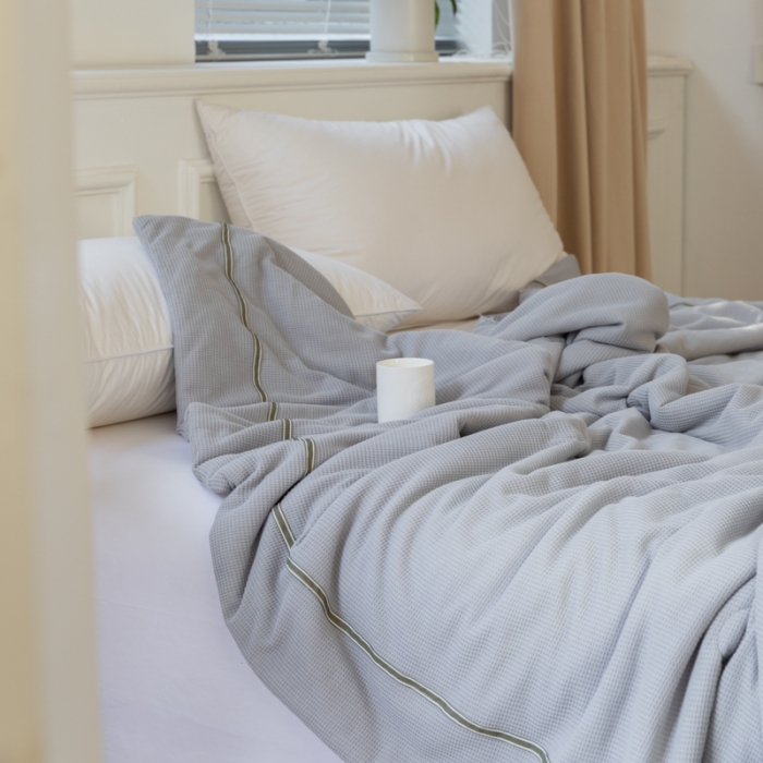 91家纺网 家纺一手货源 找家纺 木堇 2022新款纯色莫代尔华夫格夏被 流光灰