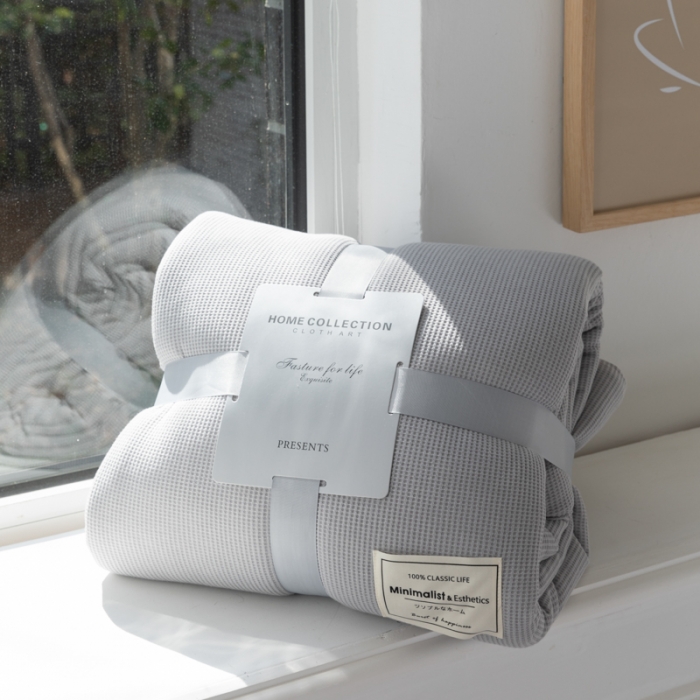 91家纺网 家纺一手货源 找家纺 木堇 2022新款纯色莫代尔华夫格夏被 流光灰