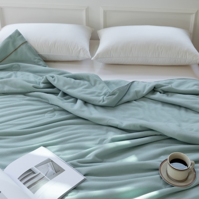 91家纺网 家纺一手货源 找家纺 木堇 2022新款纯色莫代尔华夫格夏被 品绿