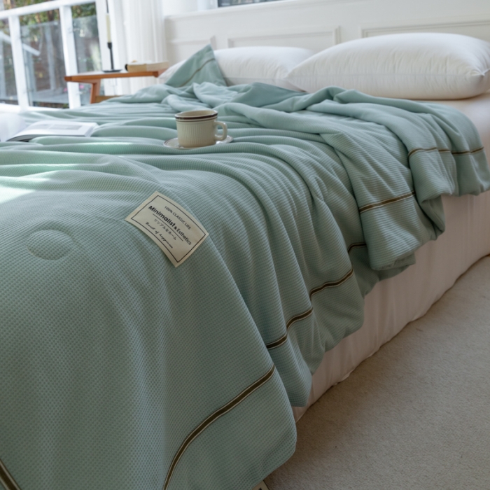 91家纺网 家纺一手货源 找家纺 木堇 2022新款纯色莫代尔华夫格夏被 品绿