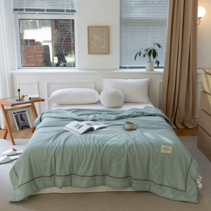 91家纺网 家纺一手货源 找家纺 木堇 2022新款纯色莫代尔华夫格夏被 品绿