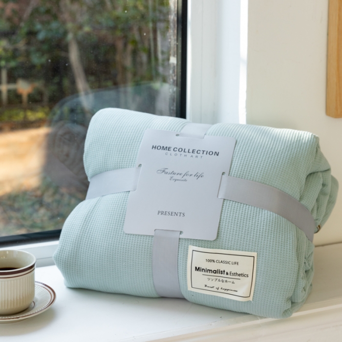 91家纺网 家纺一手货源 找家纺 木堇 2022新款纯色莫代尔华夫格夏被 品绿