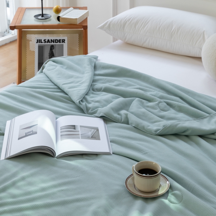 91家纺网 家纺一手货源 找家纺 木堇 2022新款纯色莫代尔华夫格夏被 品绿