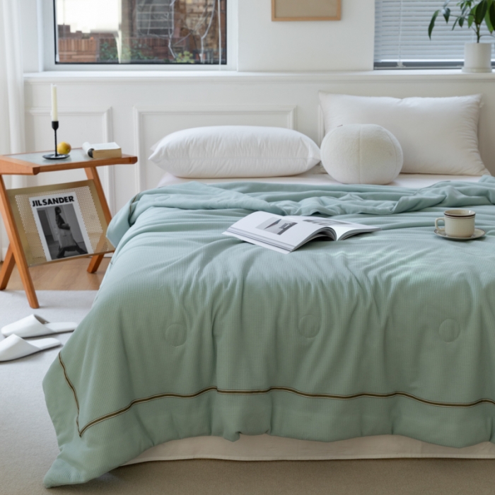 91家纺网 家纺一手货源 找家纺 木堇 2022新款纯色莫代尔华夫格夏被 品绿