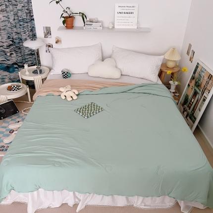 91家纺网 家纺一手货源 找家纺 星期八 2022新款马卡龙针织棉大豆夏被 豆绿卡其