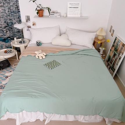 星期八 2022新款马卡龙针织棉大豆夏被 豆绿卡其