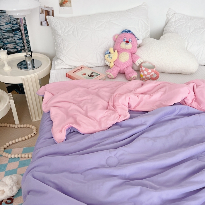 91家纺网 家纺一手货源 找家纺 星期八 2022新款马卡龙针织棉大豆夏被 粉紫