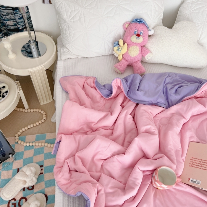 91家纺网 家纺一手货源 找家纺 星期八 2022新款马卡龙针织棉大豆夏被 粉紫