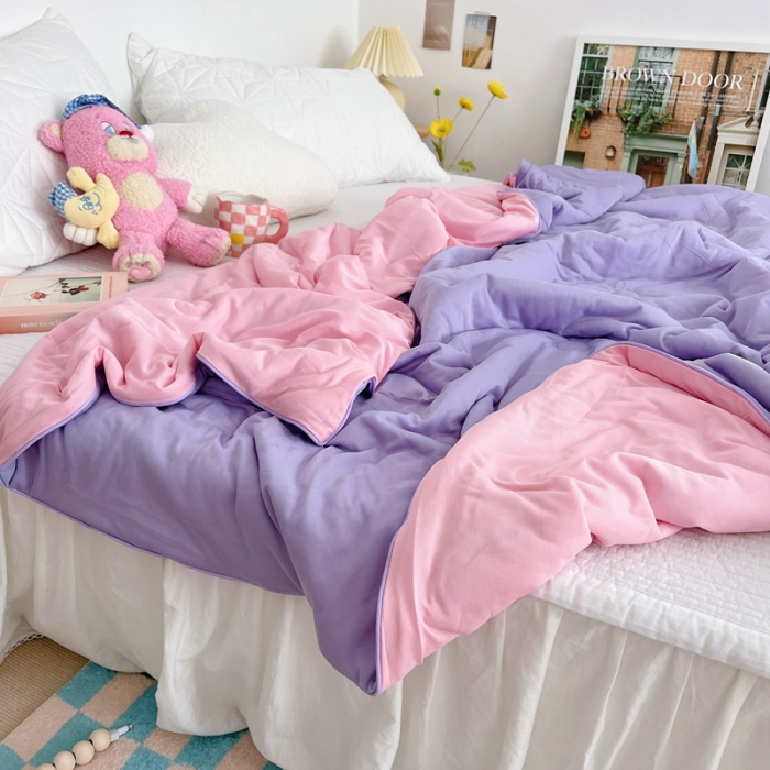 91家纺网 家纺一手货源 找家纺 星期八 2022新款马卡龙针织棉大豆夏被 粉紫