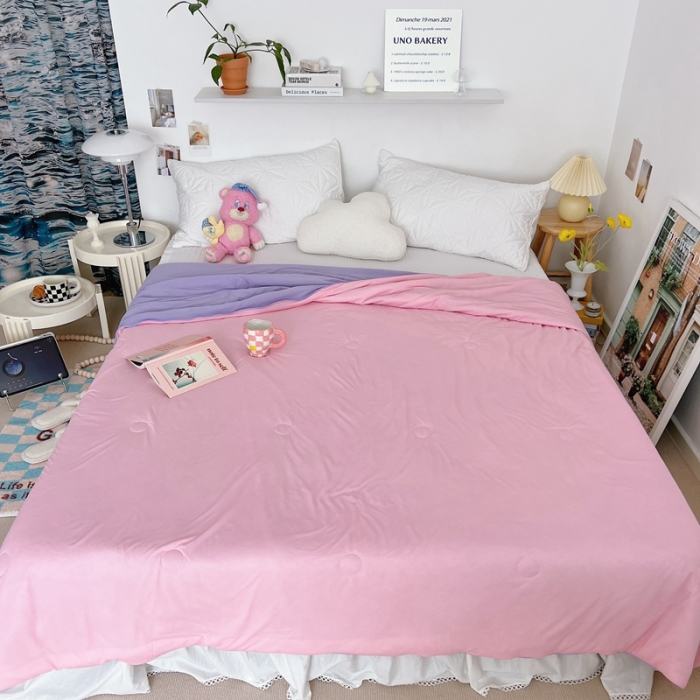 91家纺网 家纺一手货源 找家纺 星期八 2022新款马卡龙针织棉大豆夏被 粉紫