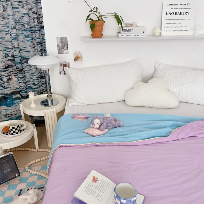 91家纺网 家纺一手货源 找家纺 星期八 2022新款马卡龙针织棉大豆夏被 粉紫蓝