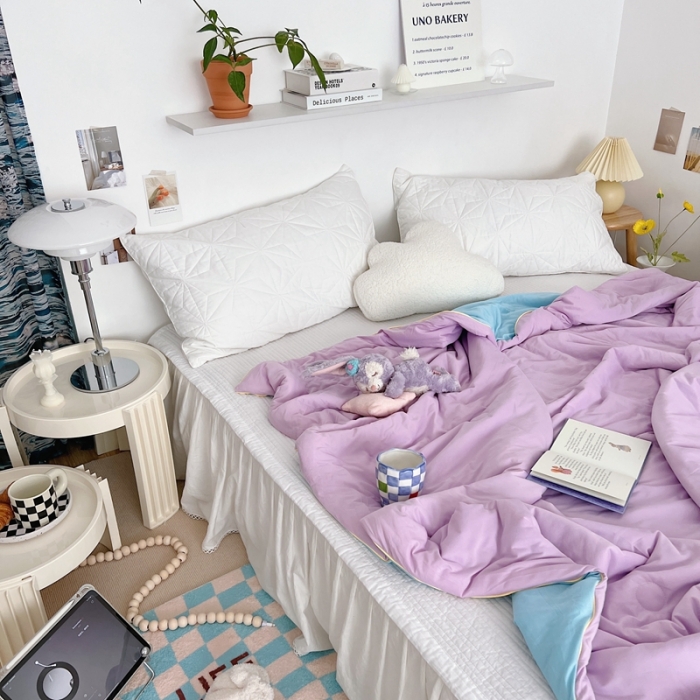 91家纺网 家纺一手货源 找家纺 星期八 2022新款马卡龙针织棉大豆夏被 粉紫蓝