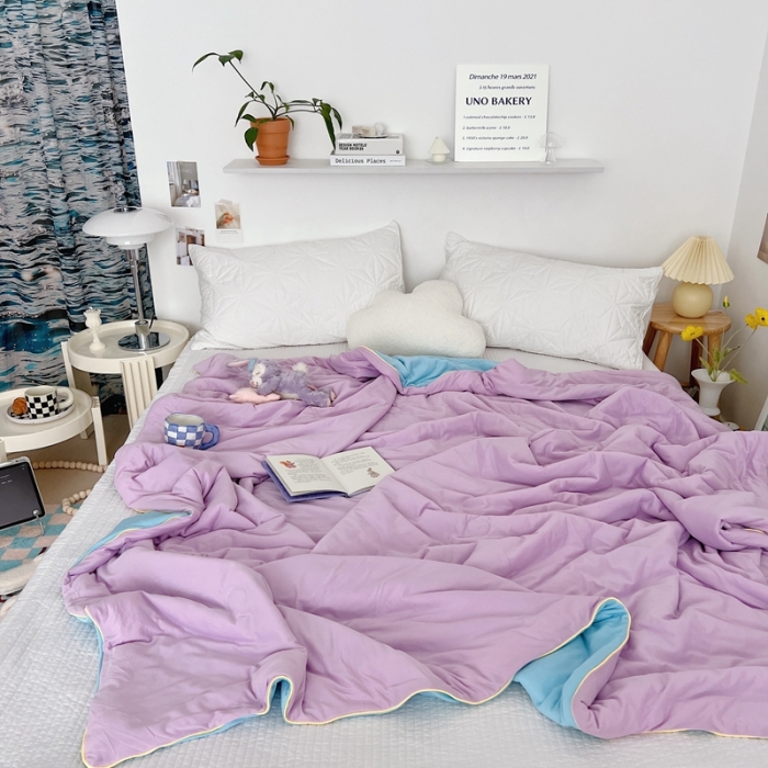 91家纺网 家纺一手货源 找家纺 星期八 2022新款马卡龙针织棉大豆夏被 粉紫蓝