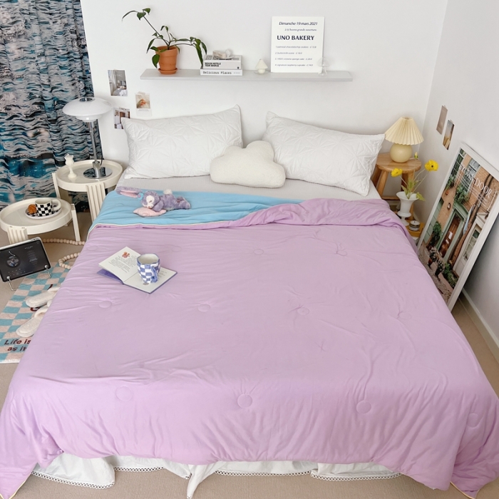 91家纺网 家纺一手货源 找家纺 星期八 2022新款马卡龙针织棉大豆夏被 粉紫蓝