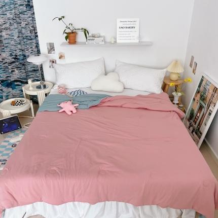 星期八 2022新款马卡龙针织棉大豆夏被 藕粉豆绿