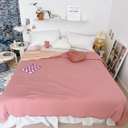 星期八 2022新款马卡龙针织棉大豆夏被 深粉浅粉