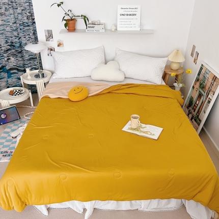 91家纺网 家纺一手货源 找家纺 星期八 2022新款马卡龙针织棉大豆夏被 深黄浅黄