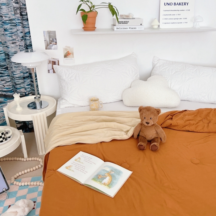 91家纺网 家纺一手货源 找家纺 星期八 2022新款马卡龙针织棉大豆夏被 深咖浅咖