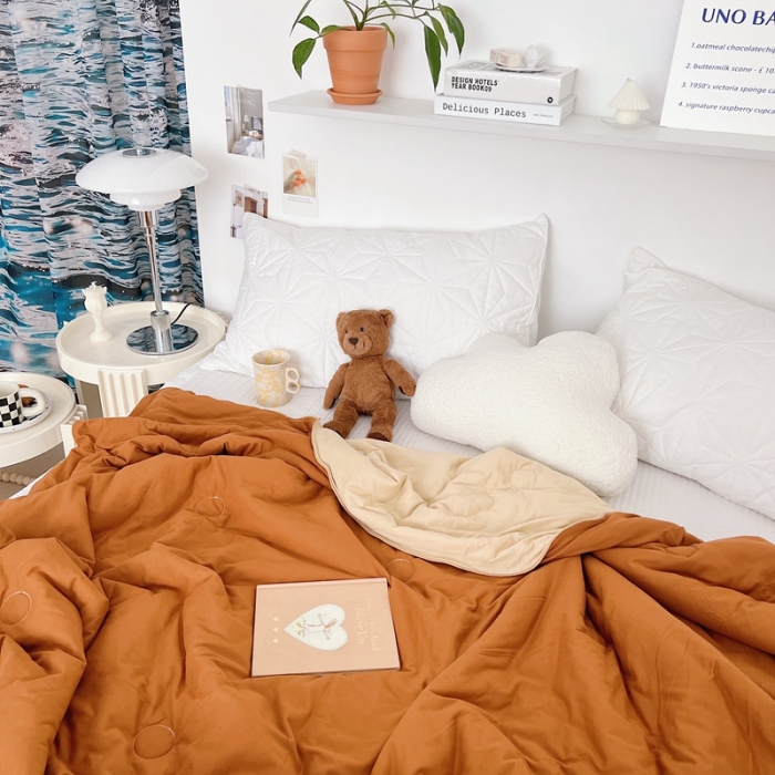 91家纺网 家纺一手货源 找家纺 星期八 2022新款马卡龙针织棉大豆夏被 深咖浅咖