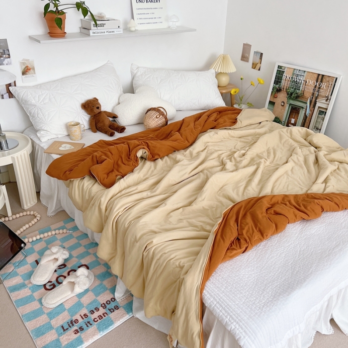 91家纺网 家纺一手货源 找家纺 星期八 2022新款马卡龙针织棉大豆夏被 深咖浅咖