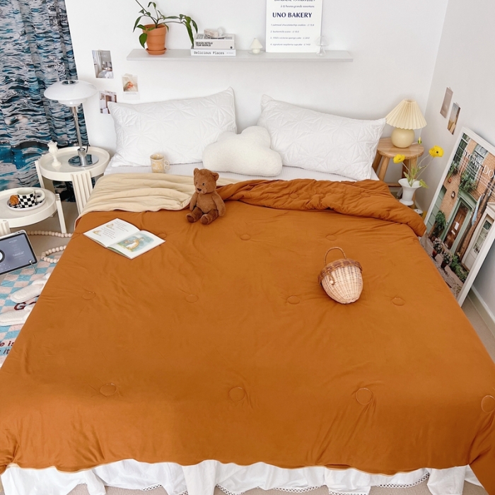 91家纺网 家纺一手货源 找家纺 星期八 2022新款马卡龙针织棉大豆夏被 深咖浅咖