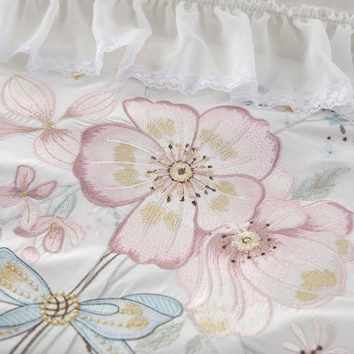 91家纺网 家纺一手货源 找家纺 亲亲公主 新款全棉韩版公主风四件套-美丽邂逅 白色