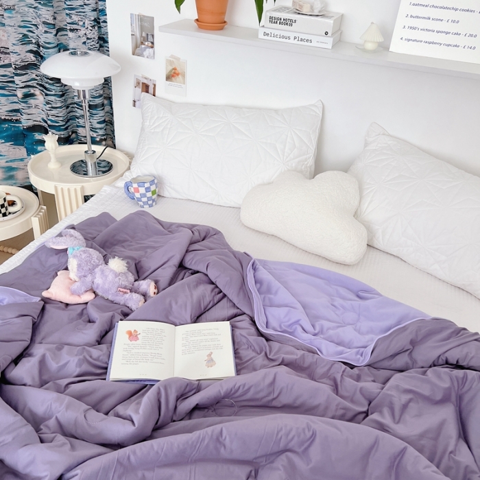 91家纺网 家纺一手货源 找家纺 星期八 2022新款马卡龙针织棉大豆夏被 深紫浅紫