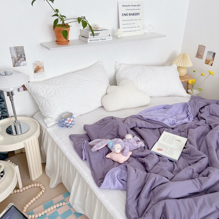 91家纺网 家纺一手货源 找家纺 星期八 2022新款马卡龙针织棉大豆夏被 深紫浅紫