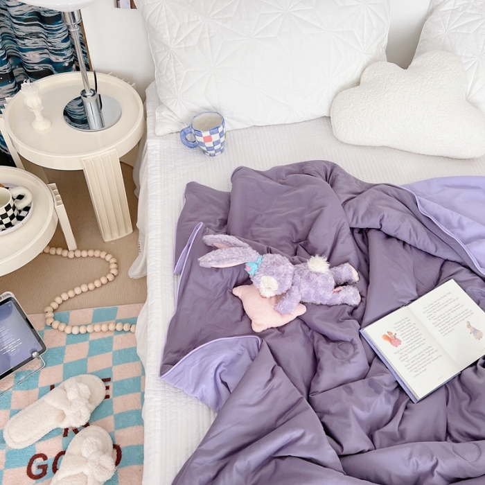 91家纺网 家纺一手货源 找家纺 星期八 2022新款马卡龙针织棉大豆夏被 深紫浅紫