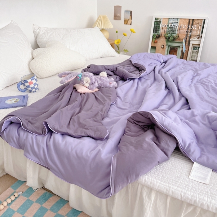 91家纺网 家纺一手货源 找家纺 星期八 2022新款马卡龙针织棉大豆夏被 深紫浅紫