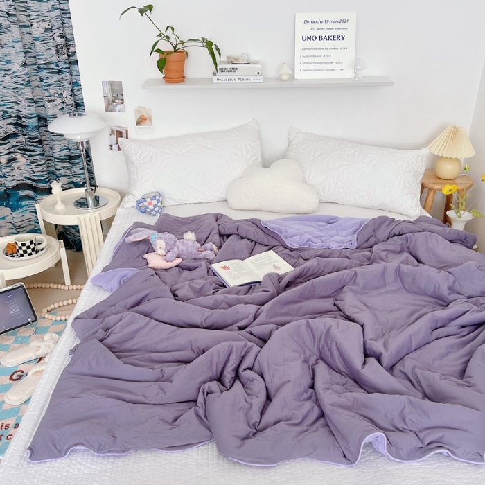 91家纺网 家纺一手货源 找家纺 星期八 2022新款马卡龙针织棉大豆夏被 深紫浅紫