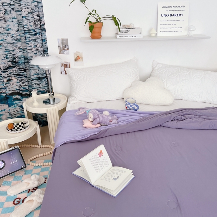 91家纺网 家纺一手货源 找家纺 星期八 2022新款马卡龙针织棉大豆夏被 深紫浅紫