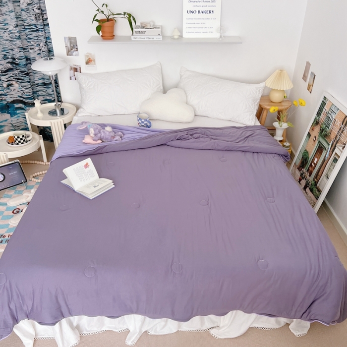 91家纺网 家纺一手货源 找家纺 星期八 2022新款马卡龙针织棉大豆夏被 深紫浅紫