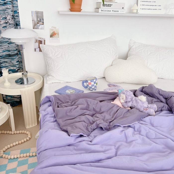 91家纺网 家纺一手货源 找家纺 星期八 2022新款马卡龙针织棉大豆夏被 深紫浅紫