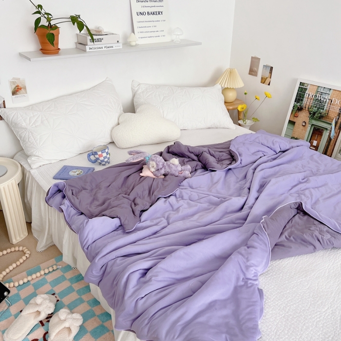 91家纺网 家纺一手货源 找家纺 星期八 2022新款马卡龙针织棉大豆夏被 深紫浅紫