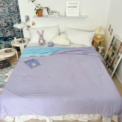 91家纺网 家纺一手货源 找家纺 星期八 2022新款马卡龙针织棉大豆夏被 紫蓝