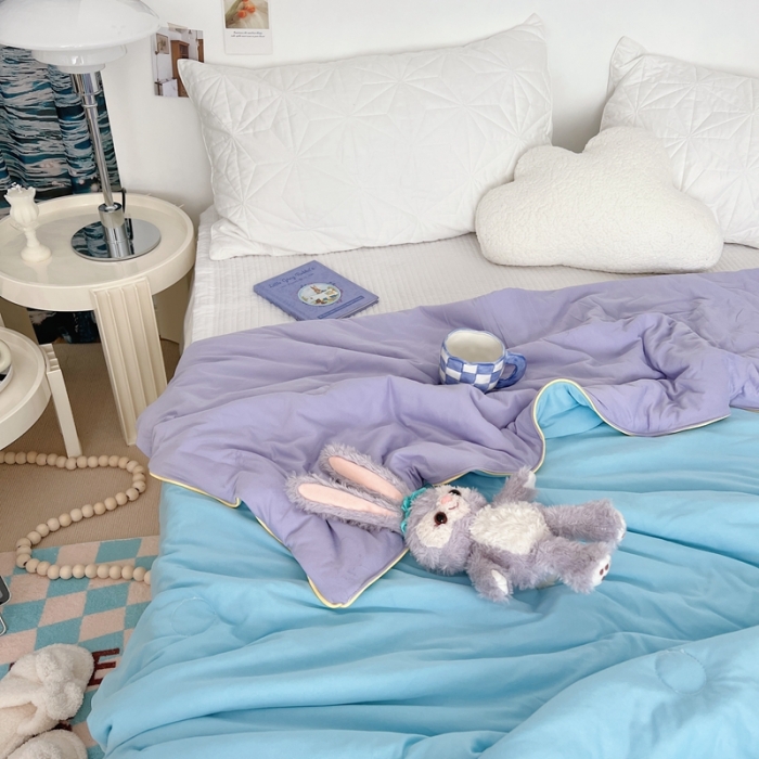 91家纺网 家纺一手货源 找家纺 星期八 2022新款马卡龙针织棉大豆夏被 紫蓝