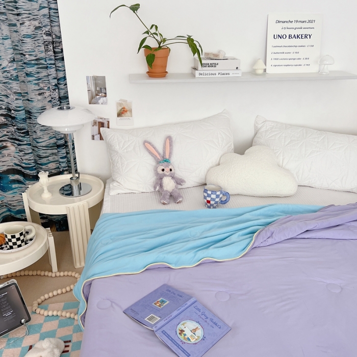 91家纺网 家纺一手货源 找家纺 星期八 2022新款马卡龙针织棉大豆夏被 紫蓝