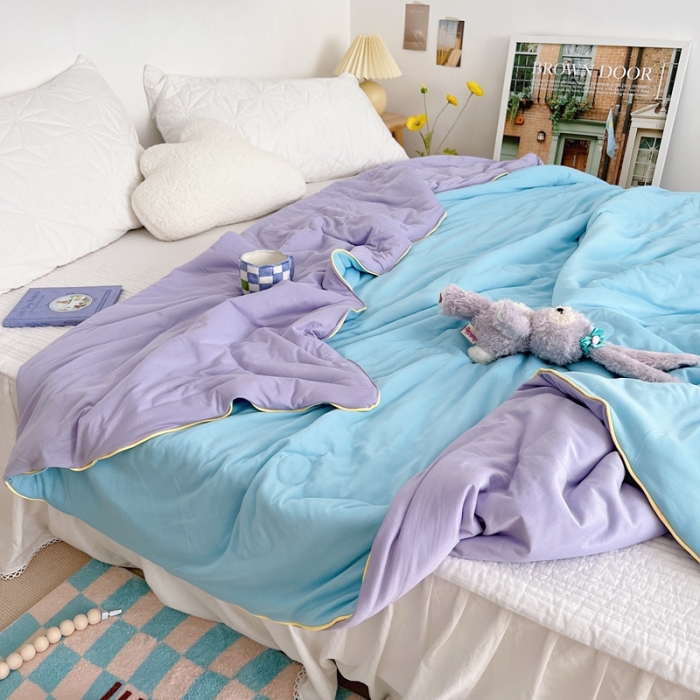 91家纺网 家纺一手货源 找家纺 星期八 2022新款马卡龙针织棉大豆夏被 紫蓝