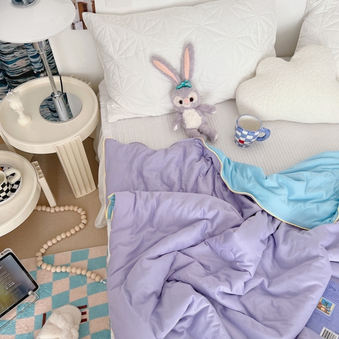 91家纺网 家纺一手货源 找家纺 星期八 2022新款马卡龙针织棉大豆夏被 紫蓝