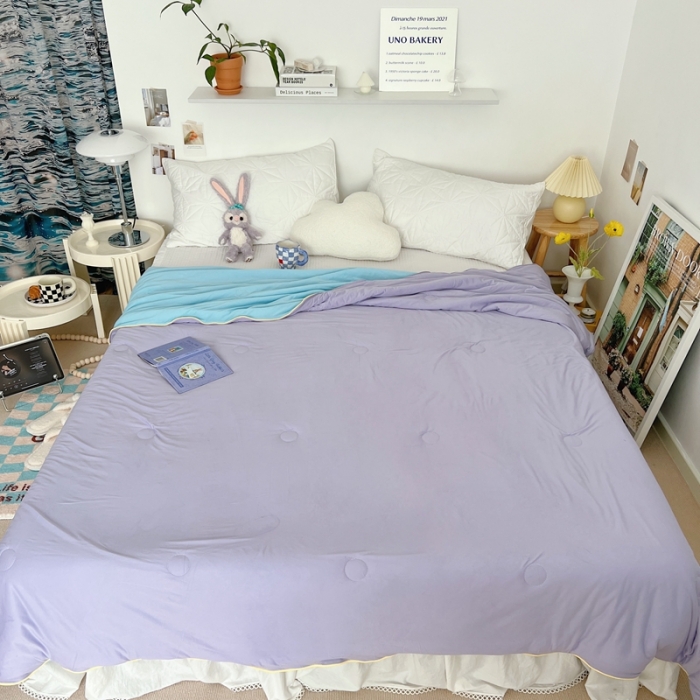 91家纺网 家纺一手货源 找家纺 星期八 2022新款马卡龙针织棉大豆夏被 紫蓝