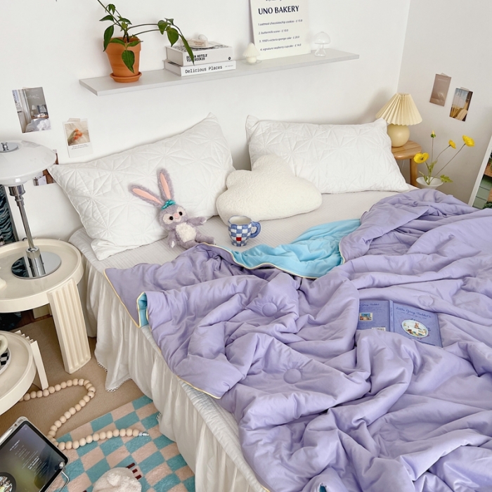 91家纺网 家纺一手货源 找家纺 星期八 2022新款马卡龙针织棉大豆夏被 紫蓝