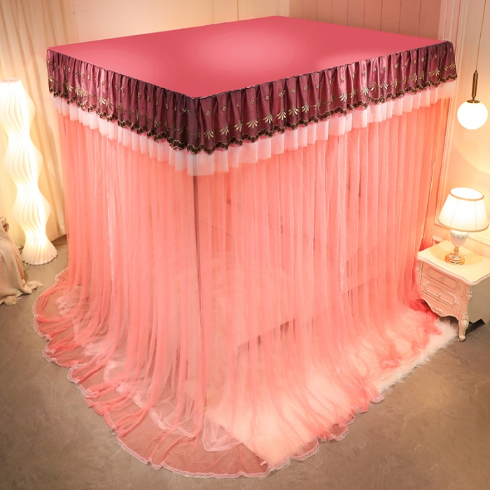 91家纺网 家纺一手货源 找家纺 迪凡保罗蚊帐 2022新款5848双横杆双层纱宫廷蚊帐 红玉色