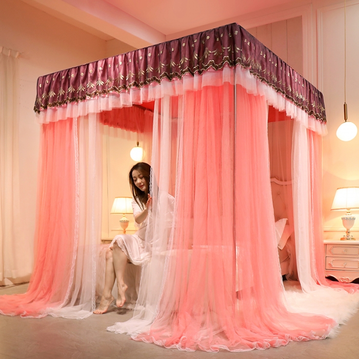 91家纺网 家纺一手货源 找家纺 迪凡保罗蚊帐 2022新款5848双横杆双层纱宫廷蚊帐 红玉色