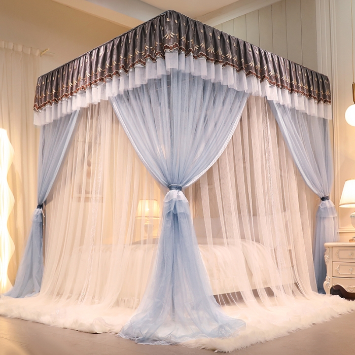 91家纺网 家纺一手货源 找家纺 迪凡保罗蚊帐 2022新款5848双横杆双层纱宫廷蚊帐 蓝灰色