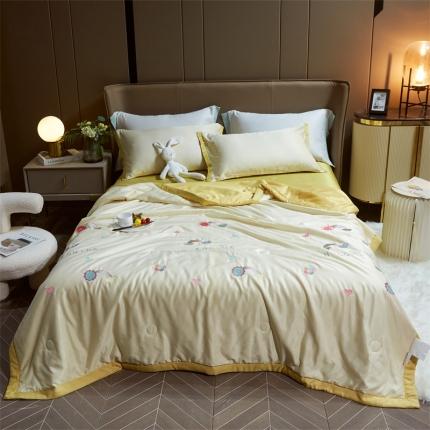 91家纺网 家纺一手货源 找家纺 兄弟坊 2022新款天丝莫代尔绣花夏被四件套 小彩虹-米黄