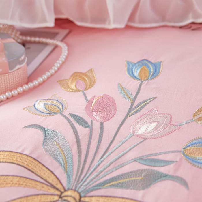 91家纺网 家纺一手货源 找家纺 亲亲公主 新款全棉公主风韩版四件套-温馨时光 粉色