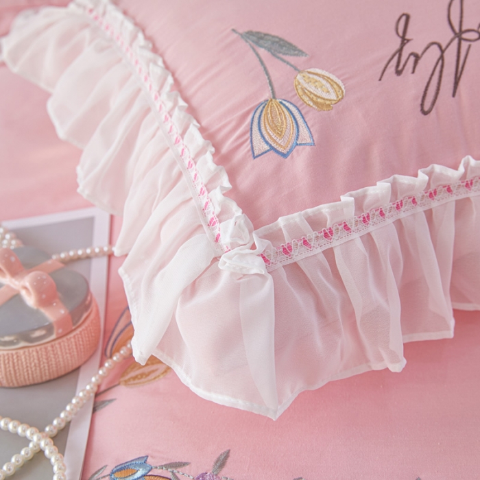 91家纺网 家纺一手货源 找家纺 亲亲公主 新款全棉公主风韩版四件套-温馨时光 粉色