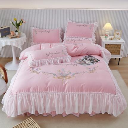 亲亲公主 新款全棉公主风韩版四件套-温馨时光 粉色